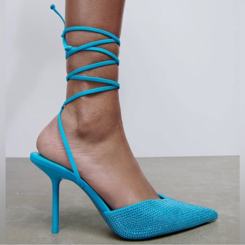 Zara blue sparkly rhinestone heels
